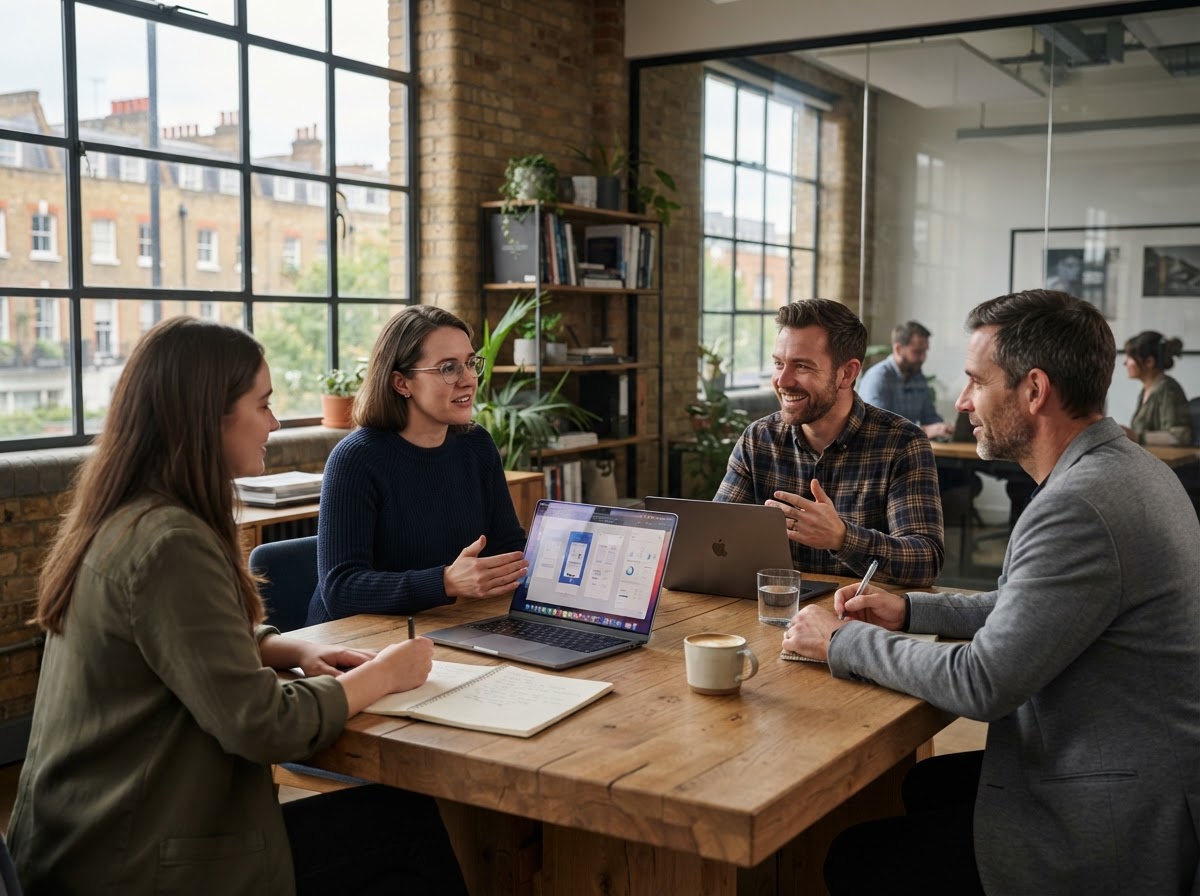 Monsteadpeak team reviewing data analysis output on a laptop